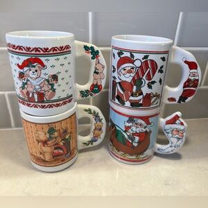 4 vintage 80s Santa and Teddy bear Christmas mugs